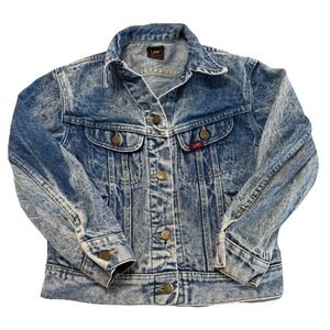Vintage 80s Lee Riders Acid Wash Denim Jacket Womens Cropped USA Made XS 17x18